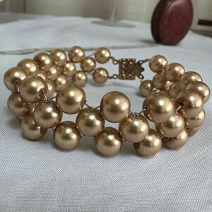 Vintage weaved champagne beige pearl bead bracelet